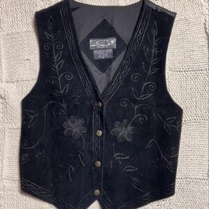 Agapo Genuine Leather Black Embroidered Vest